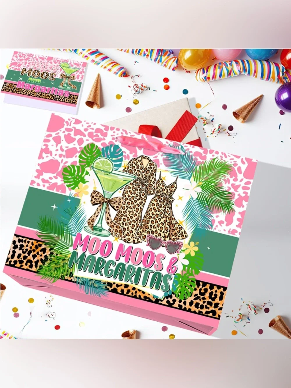 Moo Moos and Margaritas Party Gift Bag with Tissue Paper and Card